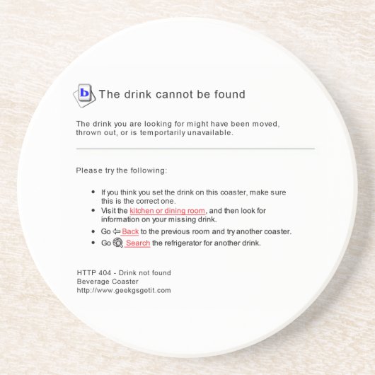 404 Drink niet gevonden Zandsteen Onderzetter (Voorkant)