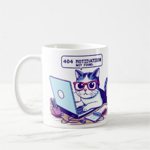 404 Motivatie Niet Gevonden Funny Cat Mok Nerdy Pi