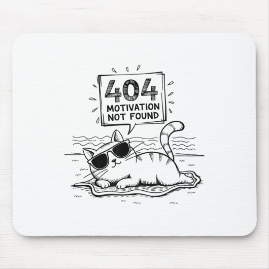 404 Motivation Not Found Funny Lazy Cat Humor Cat  Muismat (Voorkant)