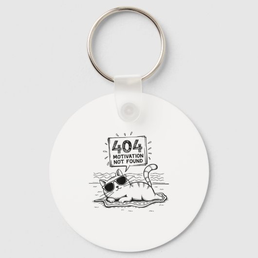 404 Motivation Not Found Funny Lazy Cat Humor Cat Sleutelhanger (Voorkant)