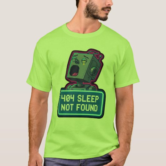 404 Sleep Not Found – Funny Tech Pixel Robot T-shirt (Voorkant)