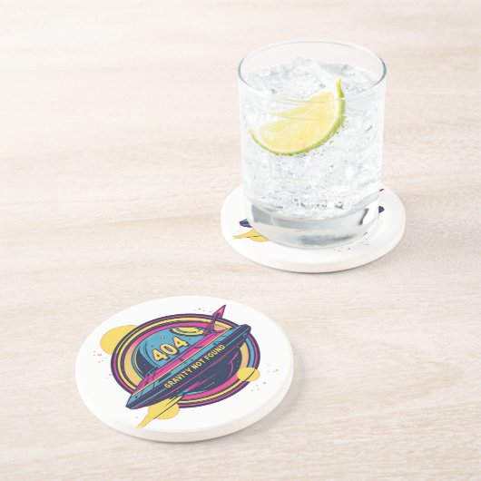 404 Zwaartekracht niet gevonden - Retro Space Pop  Zandsteen Onderzetter (Zijkant)