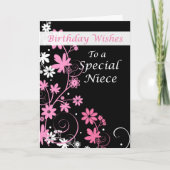 4084 Niece Birthday Wishes Pink and Black Kaart (Voorkant)
