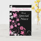4084 Niece Birthday Wishes Pink and Black Kaart (Gele Bloem)