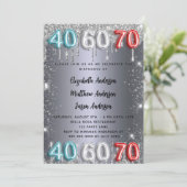 40 60 70e verjaardag zilveren glitter druppelt uit kaart (Staand voorkant)