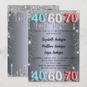 40 60 70e verjaardag zilveren glitter druppelt uit kaart (Voorkant / Achterkant)