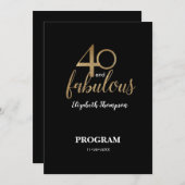 40 and fabulous 40th Birthday Gold Glitter Black Programmakaart (Voorkant / Achterkant)