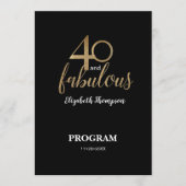 40 and fabulous 40th Birthday Gold Glitter Black Programmakaart (Voorkant)