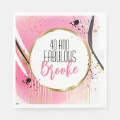 40 and Fabulous Birthday Pink Gold Sparkle Zwart Servet (Voorkant)
