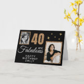 40 and Fabulous Gold Glitter 2 Photo 40th Birthday Kaart (Gele Bloem)