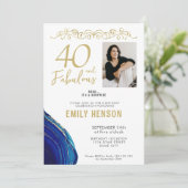 40 and Fabulous Gold Ornament 40th Birthday Foto Kaart (Staand voorkant)