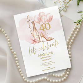 40 and Fabulous PInk 40th Birthday Invitation Kaart