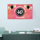 40 Birthday roze glitter-ballonnen gepersonaliseer Spandoek (Beurs)