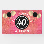 40 Birthday roze glitter-ballonnen gepersonaliseer Spandoek (Horizontaal)