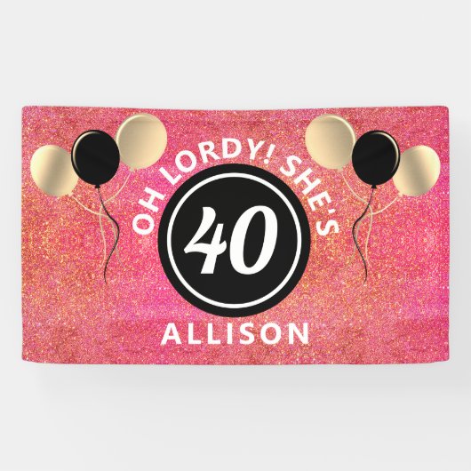 40 Birthday roze glitter-ballonnen gepersonaliseer Spandoek (Horizontaal)