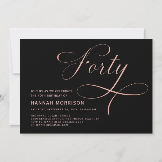 40 Black Roos Gold Script 40e verjaardag Kaart (Voorkant)