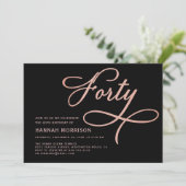 40 Black Roos Gold Script 40e verjaardag Kaart (Staand voorkant)