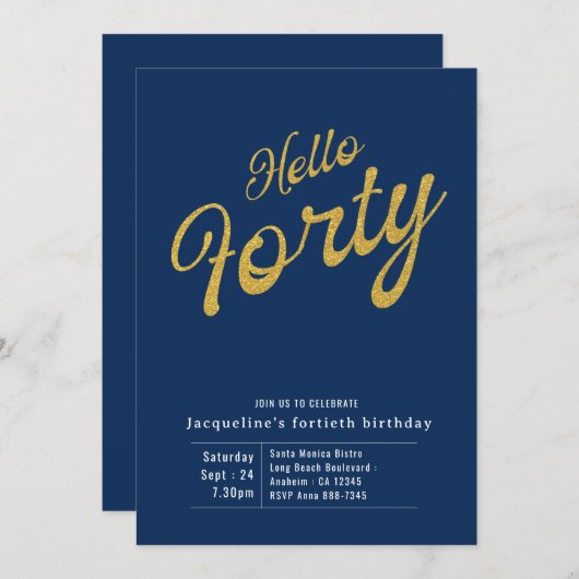 40 blauwe goudmijn Modern 40e verjaardag Kaart (Voorkant / Achterkant)