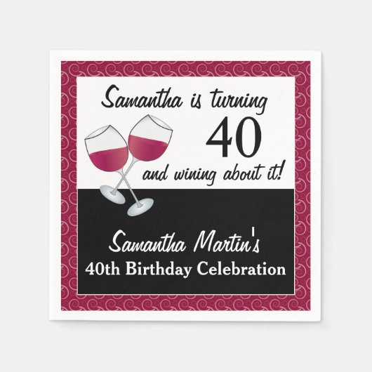 40 draaien en winnen, Birthday-partij rode wijn Servet (Voorkant)
