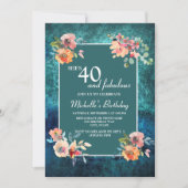 40. en Blauwgroen roze bloemen van de partij van d Kaart (Voorkant)