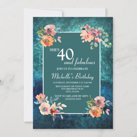 40. en Blauwgroen roze bloemen van de partij van d Kaart (Voorkant)