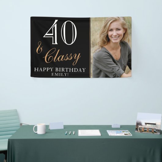 40 en Classy Elegant 40e Verjaardag Foto Spandoek (Beurs)