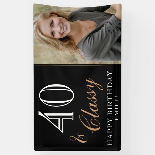 40 en Classy Elegant 40e Verjaardag Foto Spandoek (Verticaal)
