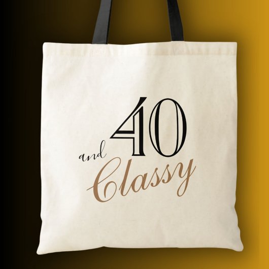 40 en Classy Elegant Black Golden Script Birthday Tote Bag