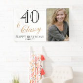 40 en Classy Elegant Wit 40e Verjaardag Foto Spandoek (Insitu)