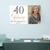 40 en Classy Elegant Wit 40e Verjaardag Foto Spandoek (Beurs)
