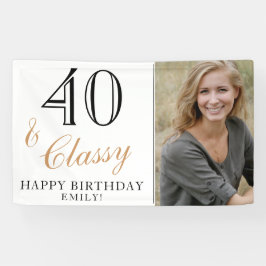 40 en Classy Elegant Wit 40e Verjaardag Foto Spandoek