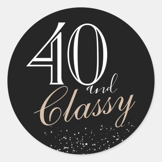 40 en Classy Modern Elegant Black Birthday Ronde Sticker (Voorkant)
