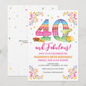 40 en de uitnodiging van Fabulous Birthday Fiesta (Voorkant / Achterkant)