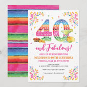 40 en de uitnodiging van Fabulous Birthday Fiesta (Voorkant / Achterkant)