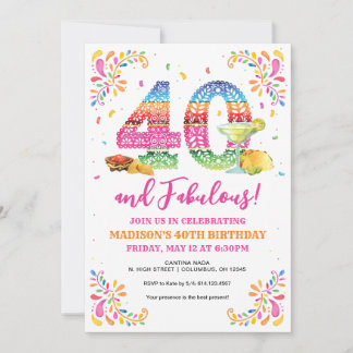 40 en de uitnodiging van Fabulous Birthday Fiesta