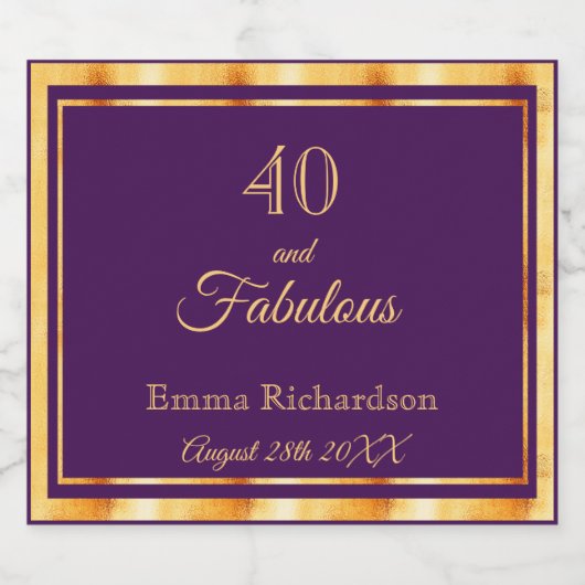 40. en een prachtige paarse goudgoudkleurige klass sparkling wijnetiket (Enkel label)