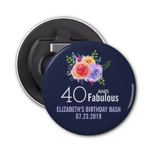 40 en een verbazingwekkende tekst - Waterverf Flor Button Flesopener (Voorkant)