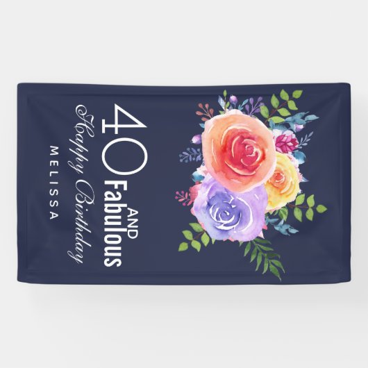 40 en een verbazingwekkende tekst - Waterverf Flor Spandoek (Horizontaal)