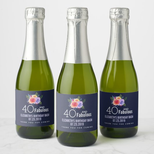 40 en een verbazingwekkende tekst - Waterverf Flor Sparkling Wijnetiket (Flessen)