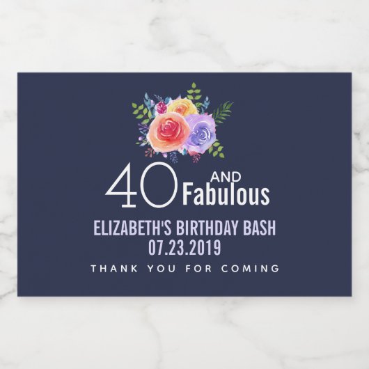 40 en een verbazingwekkende tekst - Waterverf Flor Sparkling Wijnetiket (Enkel label)