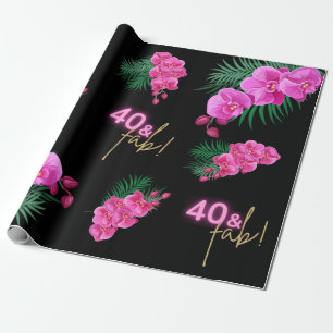 40 en Fab. Neon Pink Gold Black Tropische verjaard Cadeaupapier