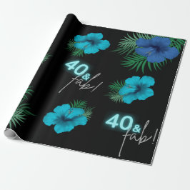 40 en Fab. Tropische verjaardag van Neon Blue Silv Cadeaupapier
