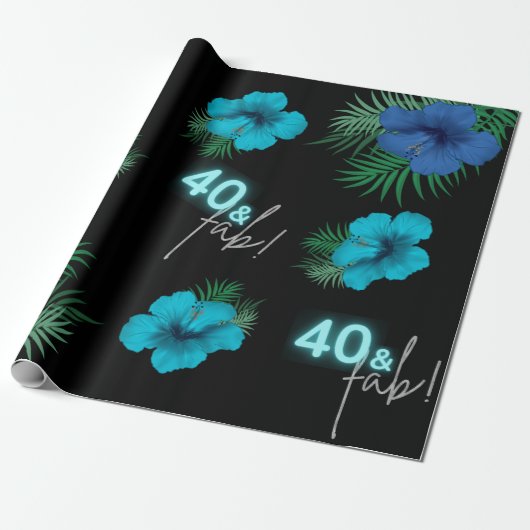 40 en Fab. Tropische verjaardag van Neon Blue Silv Cadeaupapier (Uitgerold)