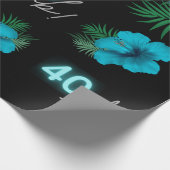 40 en Fab. Tropische verjaardag van Neon Blue Silv Cadeaupapier (Hoek)
