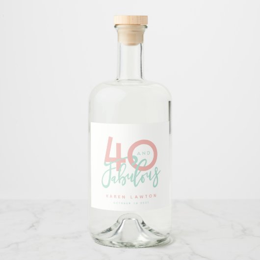 40 en fabelachtig roze likeurfles etiket (Voorkant)