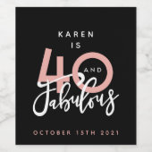 40 en fabelroze en munt wijn etiket (Enkel label)