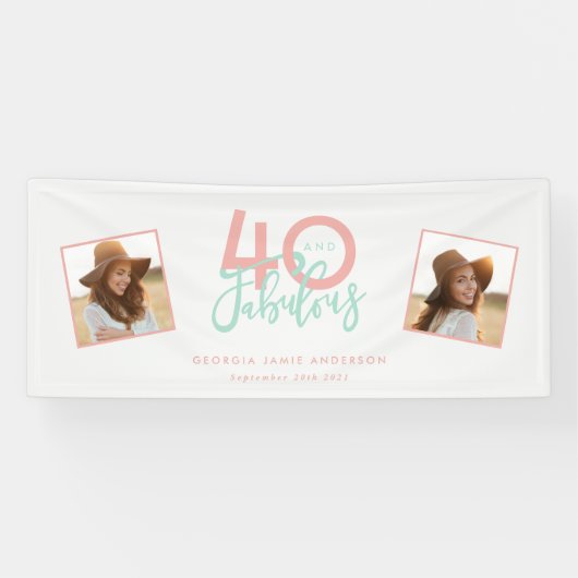 40 en fabelroze en munten girale verjaardagsbanne spandoek (Horizontaal)