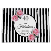 40 en fabuleuze zwarte strepen roze floralennaam groot cadeauzakje (Voorkant)
