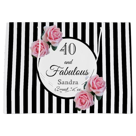 40 en fabuleuze zwarte strepen roze floralennaam groot cadeauzakje (Voorkant)