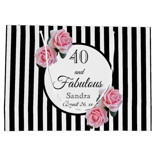 40 en fabuleuze zwarte strepen roze floralennaam groot cadeauzakje (Achterkant)
